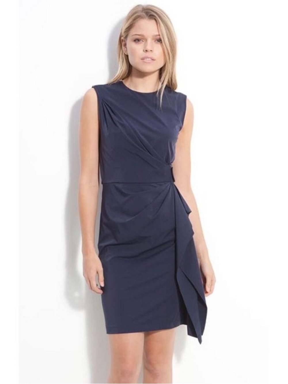 Diane Von Furstenberg - Alba Two Navy Blue Sleeveless Draped Mini Dress, Size 4